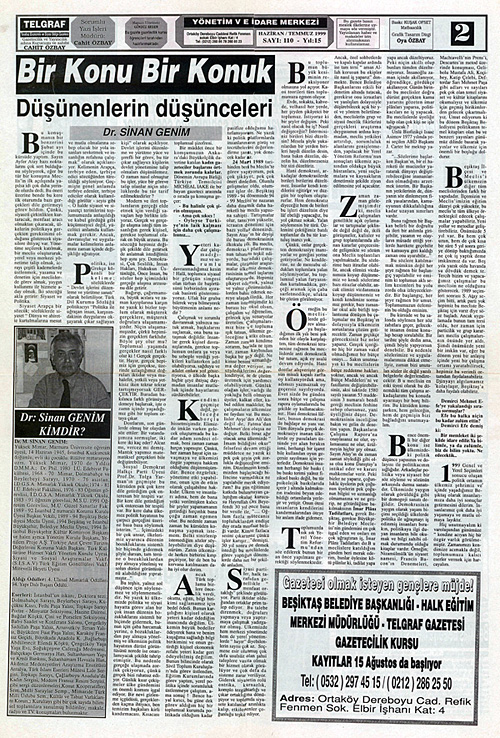 Telgraf Gazetesi, 110, Haziran-Temmuz 1999